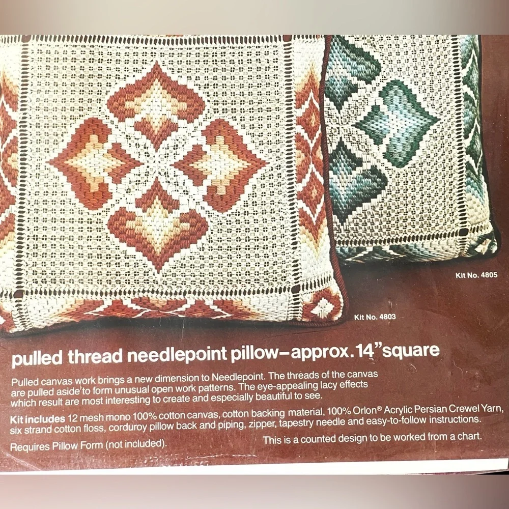 Vintage Bucilla 4803 Harmony Pulled Thread Needlepoint Pillow Kit Sealed Boho